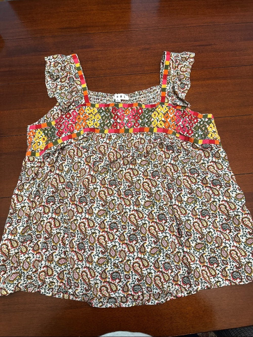THML Multicolor Embroidered Boho Top - Pink Green Orange Yellow